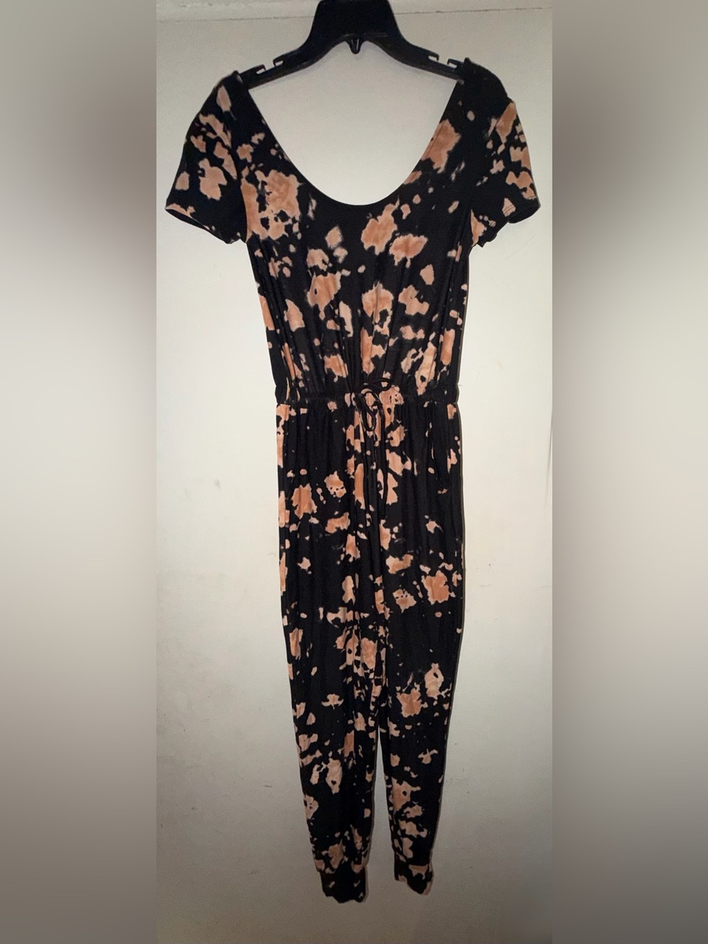 Black & Tan Tie-Dye Short Sleeve Jumpsuit